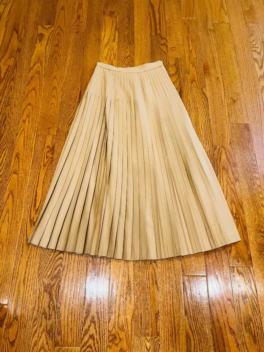 VTG Linda Allard Ellen Tracy 100% Wool Pleated Maxi Skirt Tan Beige 4 90s Luxury - Picture 4 of 14